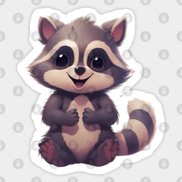 Cute Cartoon Baby Raccoon Illustration with friendly smiling face Sticker by EpicFoxArt